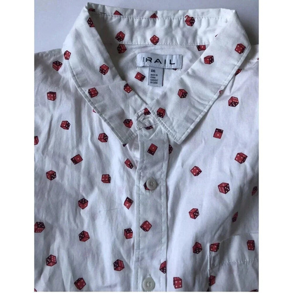 The Rail Men’s Short Sleeve Shirt White w/ Red Dice 100% Cotton Button Front XXL - Picture 3 of 3